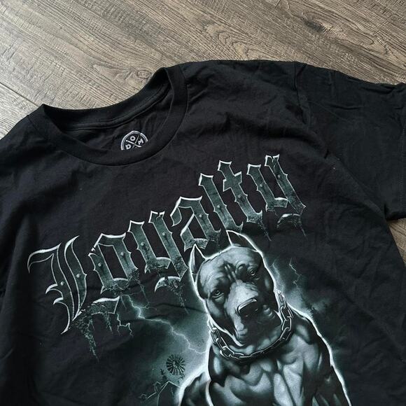 Y2K Grunge Big AOP Goth Cyber Loyalty Dog Graphic Tee Shirt - Picture 2 of 5